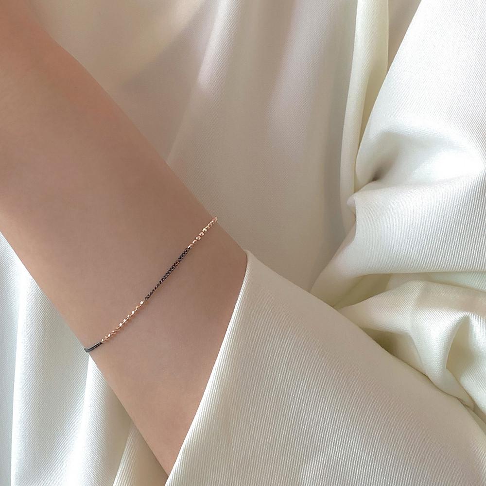 14k 18k 블랙 팔각 볼 체인 팔찌 - 여성 실 레이어드 컷팅 심플