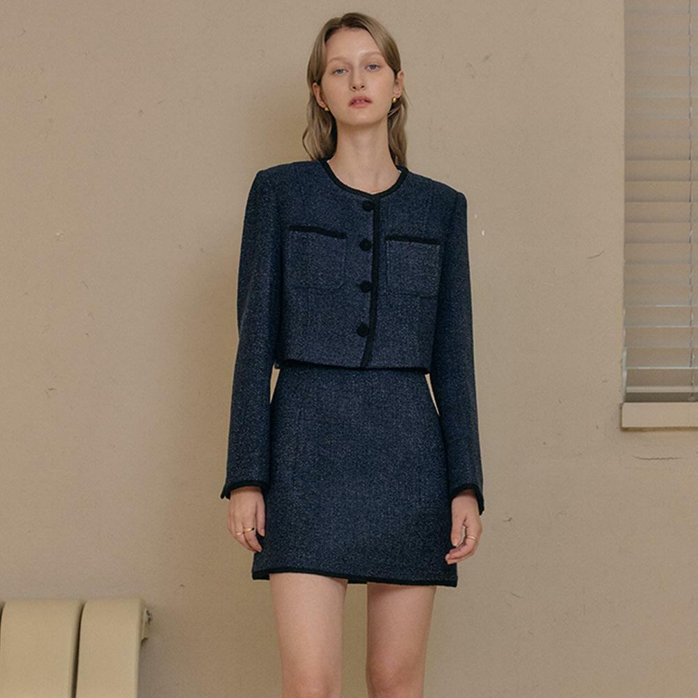 [4/8 예약배송] 네이비 미나 콤비 트위드 셋업 / NAVY MINA COMBI TWEED SET UP