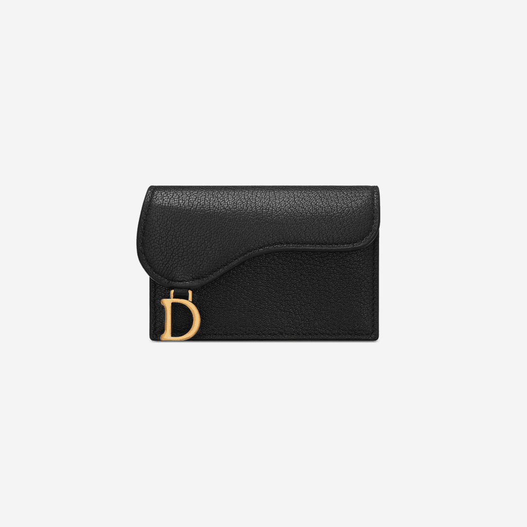 Dior Saddle Flap Card Holder Black Goatskin