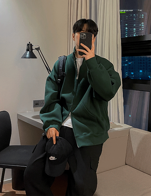 먼드 합포지 오버핏 하이넥 집업