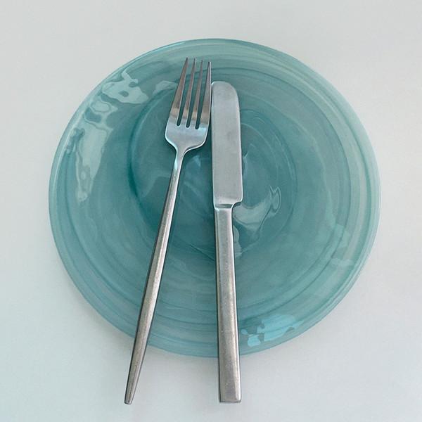[ALABASTER] A Swirling Series Plates Aqua Marine