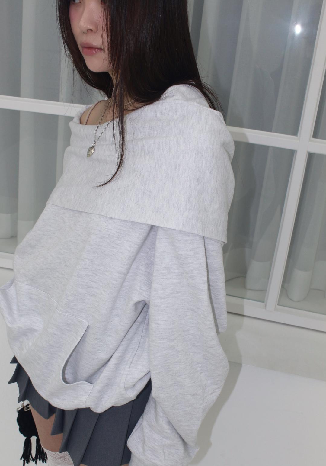 off shoulder hoodie_melange gray