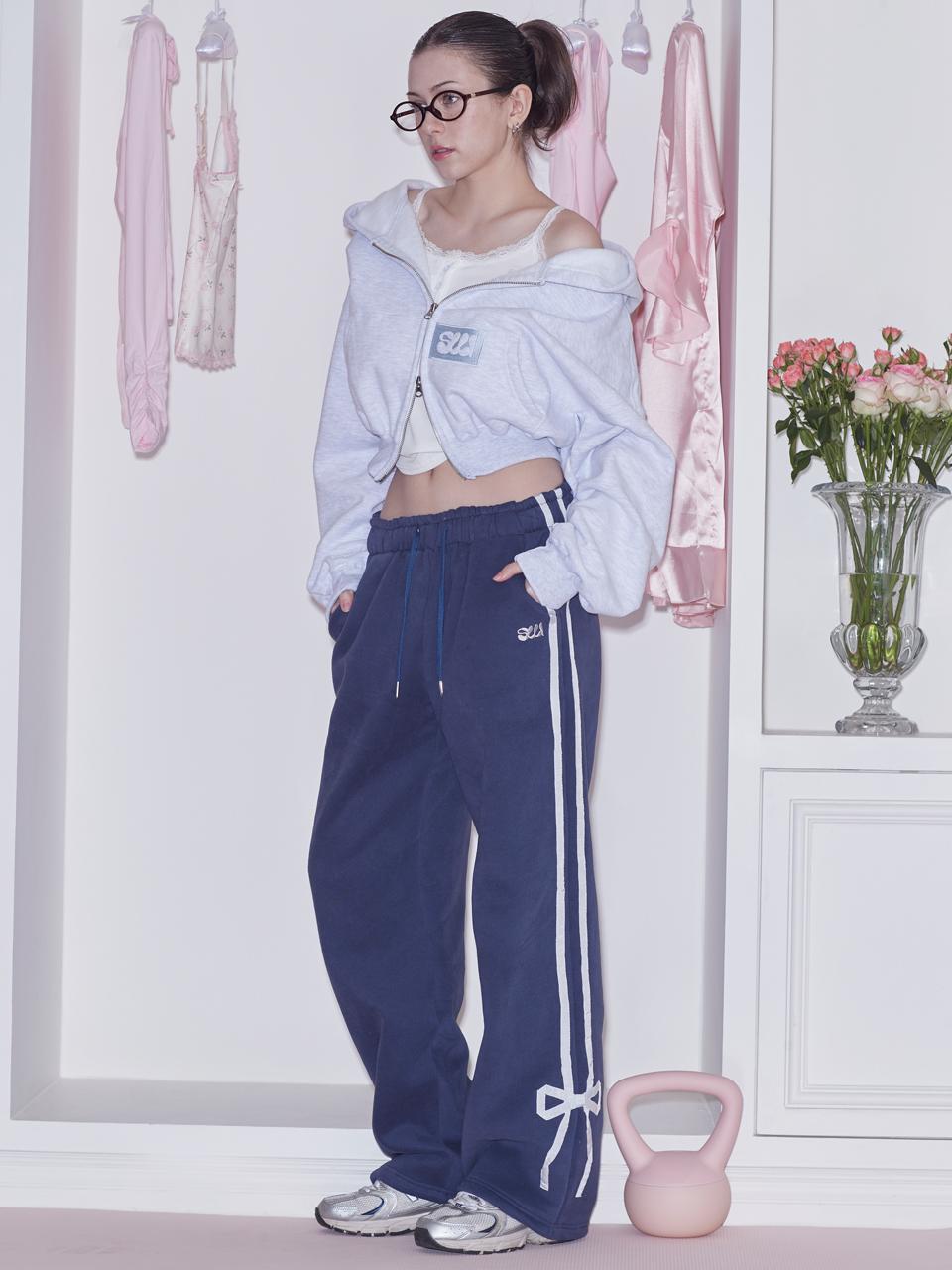 [RE] SWEET RIBBON SWEAT PANTS - NAVY/SILVER