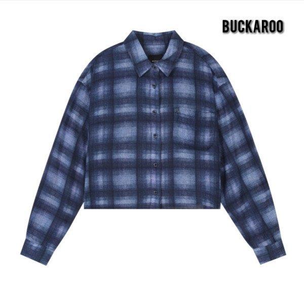 여성 루즈핏 블루 체크 크롭 셔츠