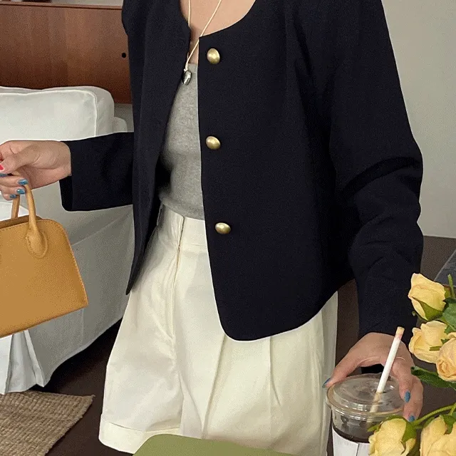 라인 버튼 숏 자켓 - 3color