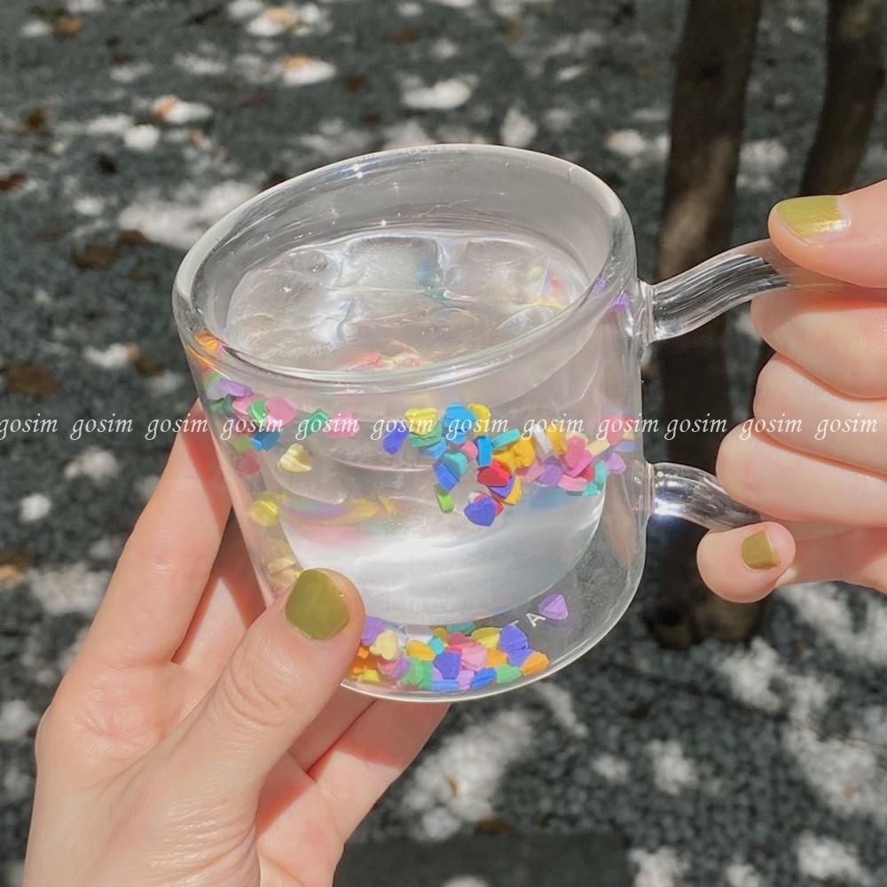 이중 유리 빈티지 머그 컵 레트로 하트 200ml