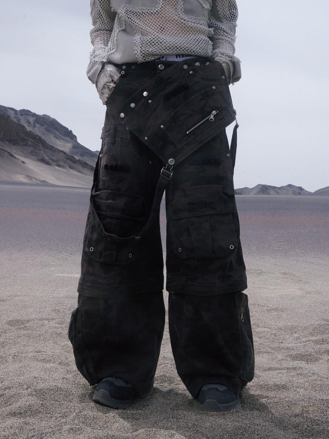 Personsoul Brown Camo Overalls with Zip-Off Legs