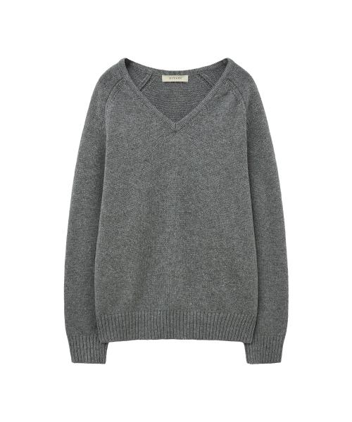 SIKN2156 울 블렌드 루즈 브이넥 니트_Melange gray