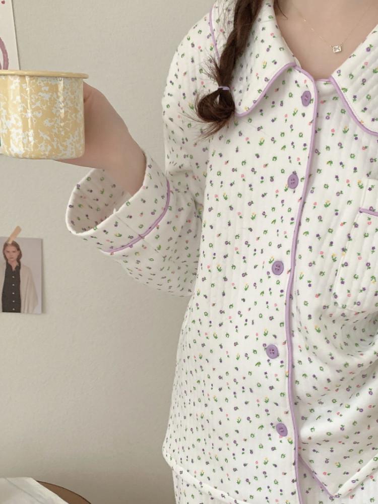 [누빔잠옷] 퍼플 플라워 파자마 겨울잠옷 우정 수면