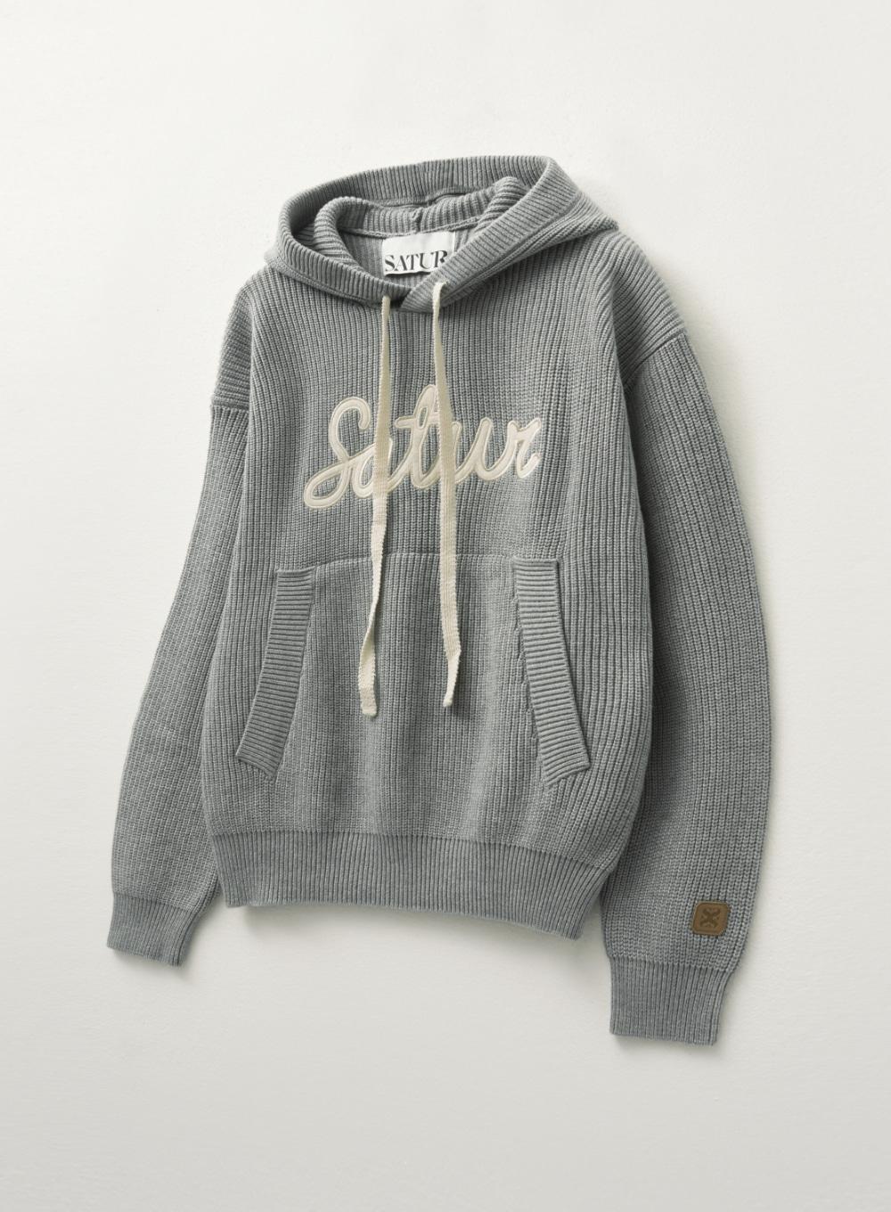 Applique Logo Cashmere Blend Hood Knit - Melange Gray
