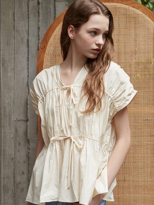 브이 셔링 리본 블라우스 2컬러 iuw1347