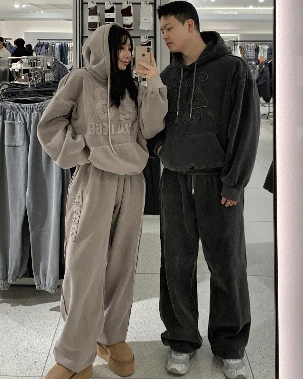 [남여공용][브랜드퀄][단품]피그먼트 양기모 빈티지 후드 + 스트링 와이드 조거 팬츠 트레이닝 세트 3color