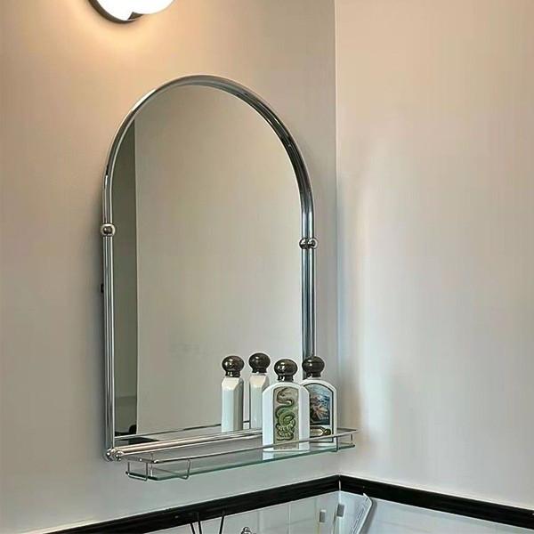 실버 라운드 스테인리스 프렌치 벽걸이 화장대 거울 미러