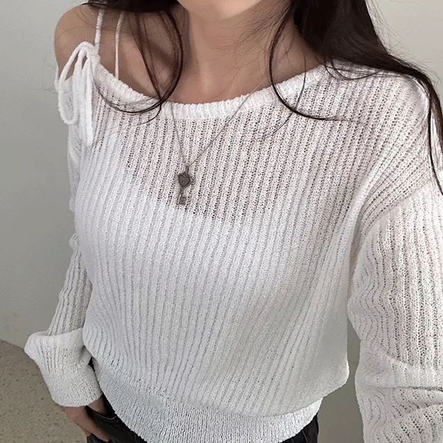 [여름니트/당일🤍] 힐링 언발 오프숄더 부클 니트