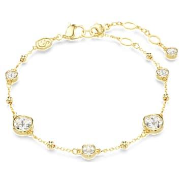 Imber bracelet, Round cut, Scattered design, White, Gold-tone plated