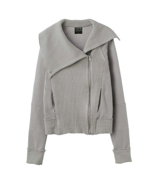 Wide Collared Zip-Up Melange Gray