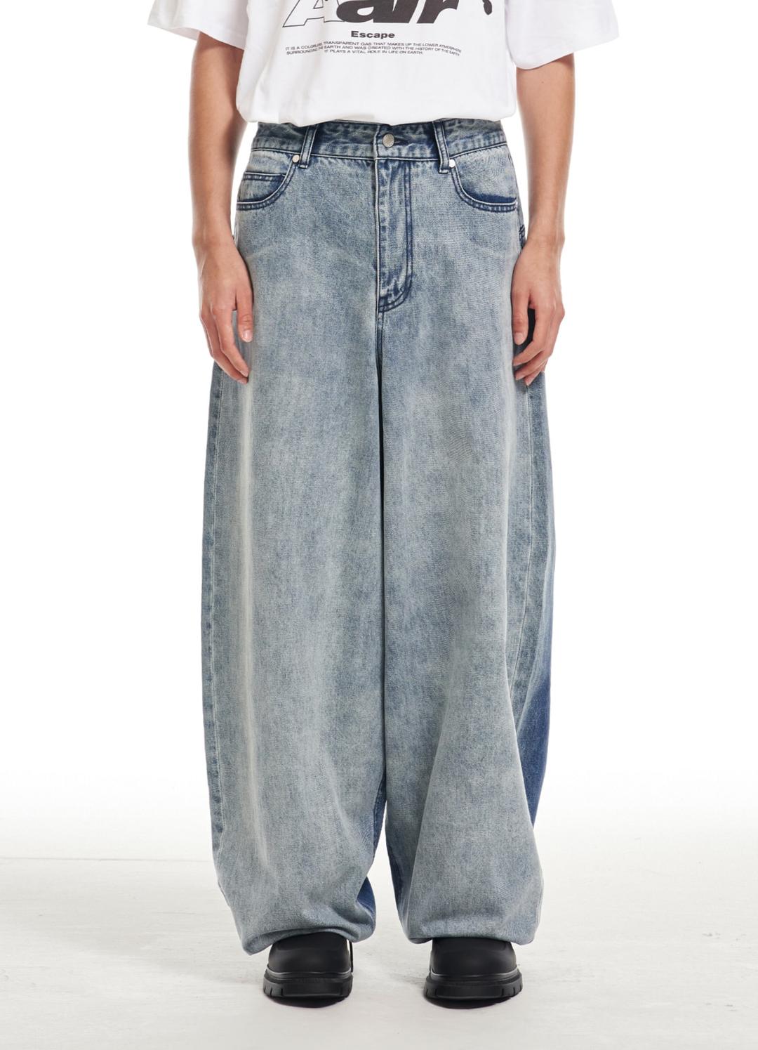 DUPLICITY WASHED BAGGY DENIM PANTS BLUE