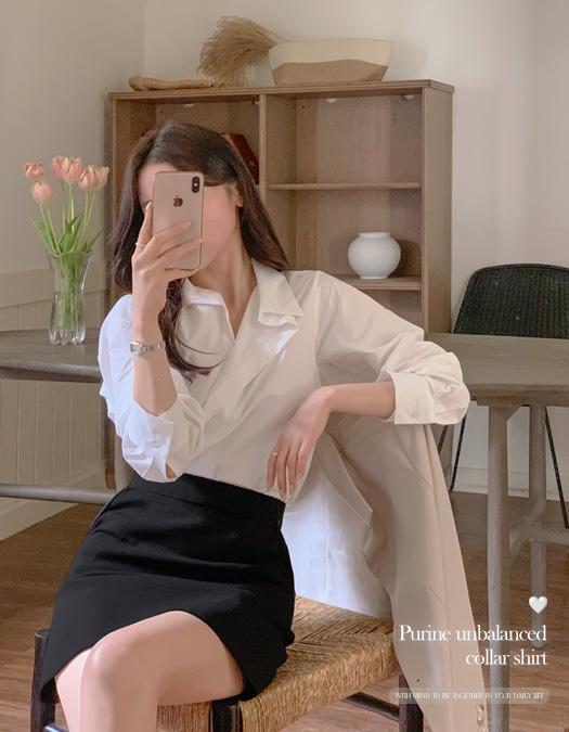 리썸데이 퓨린 언발 카라 셔츠 3color [오픈카라/봄/가을/여름/간절기/무지/심플/데일리/데이트/하객룩/출근룩/페미닌/벚꽃]