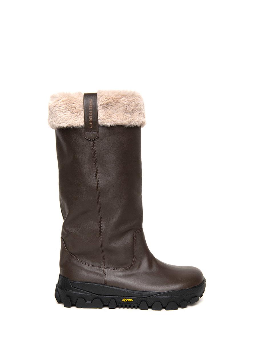 FUR CUFF RIDING BOOTS DARK BROWN