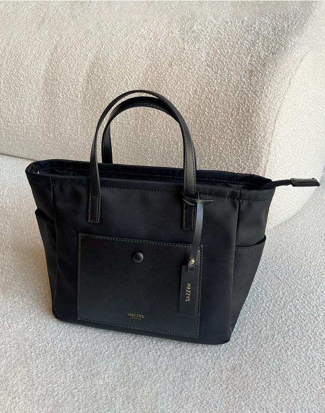 [라잇백] 블랙 심플 포켓 나일론 탑집 토트겸 크로스S