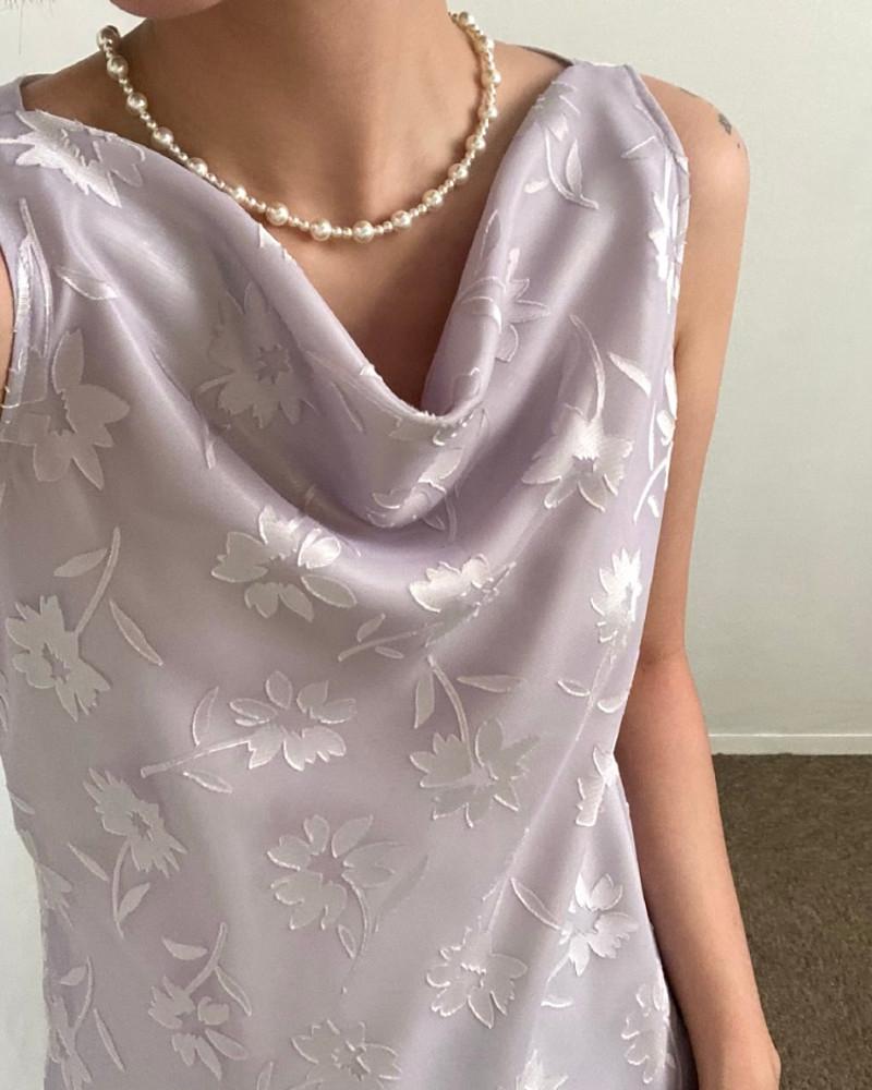 [중고] 페일 퍼플 플라워 시스루 레이어드 원피스