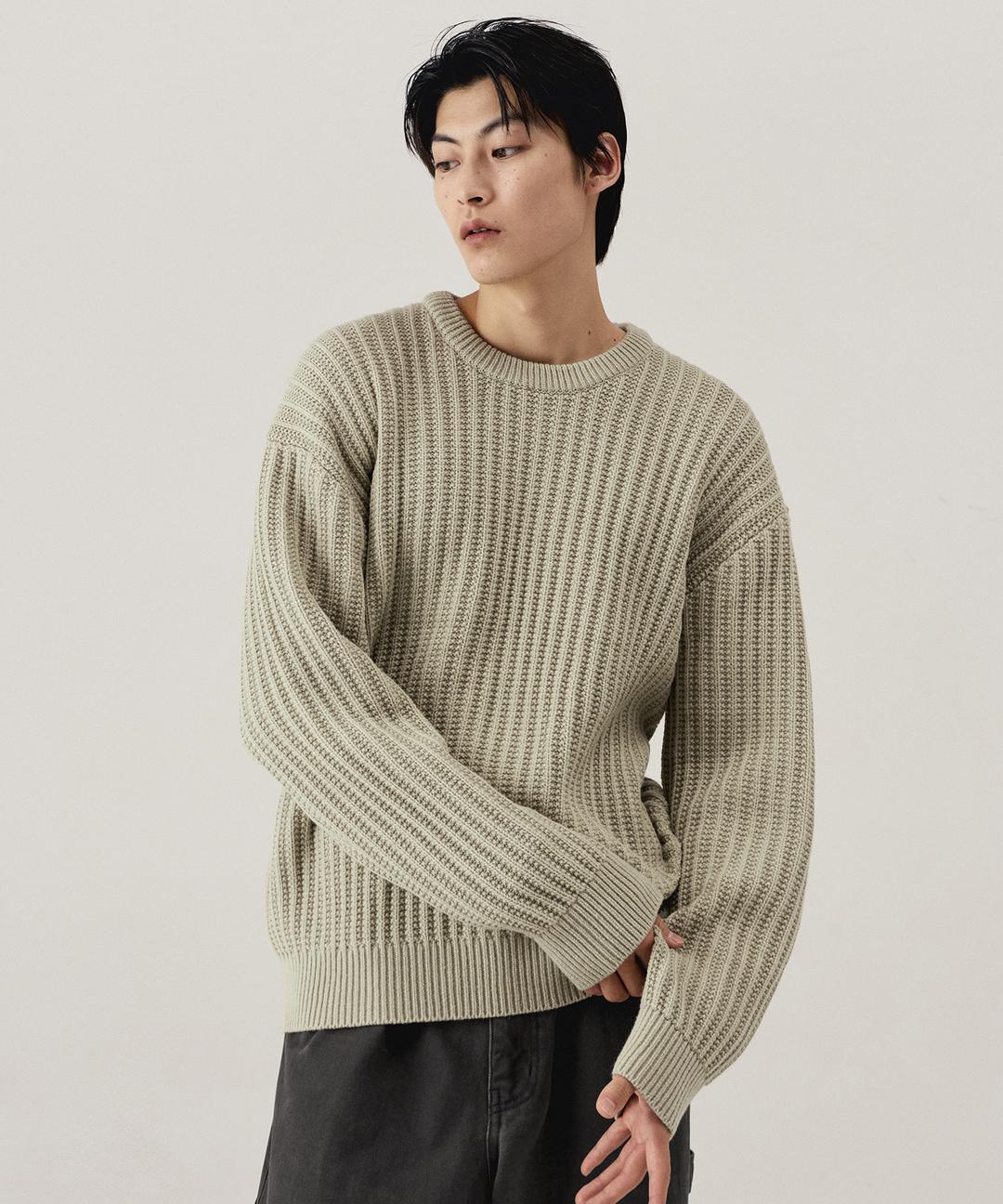 벌키 텍스쳐 크루넥 니트_그린