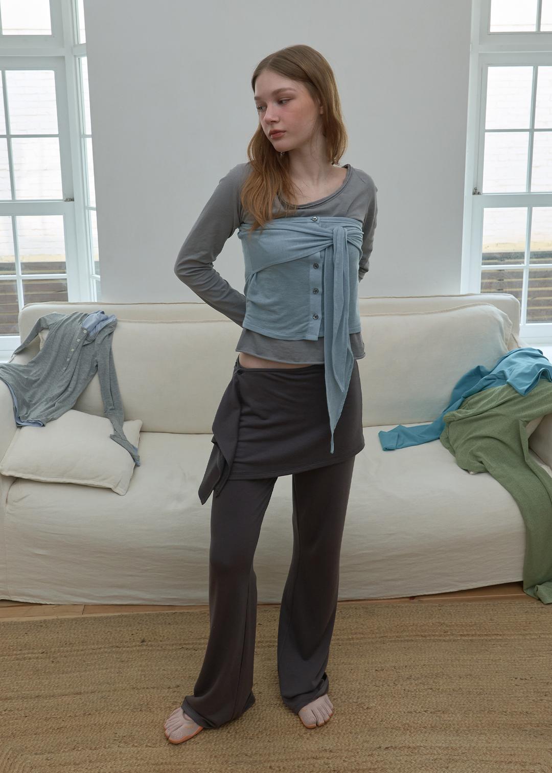 [SET] Soft Layered Skirt Pants_3Color
