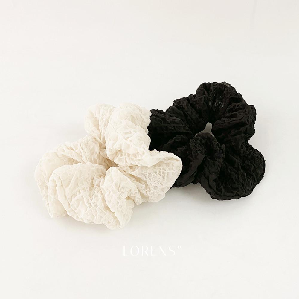 로렌스 리플 인견 곱창밴드 아이보리 블랙 스크런치 가벼운 머리끈 국산 자체제작 헤어슈슈