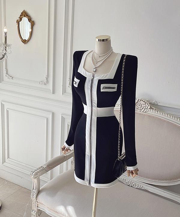 우아르 프체 배색 라인 미니원피스 / 프체 배색 라인 미니원피스 / 결혼식 하객룩 행사룩 데이트룩 파티룩 브라이덜샤워 돌잔치원피스 셀프웨딩 웨딩촬영 봄원피스 봄옷 니트원피스