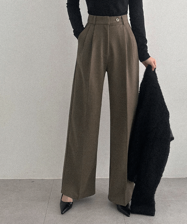 (S-2XL 롱,숏,미니) #노수선팬츠# 소프트 고탄력 기모 언발 버튼 투핀턱 클래식룩 올드머니룩 키큰녀 키작녀 겨울 와이드 슬랙스 (무료배송)