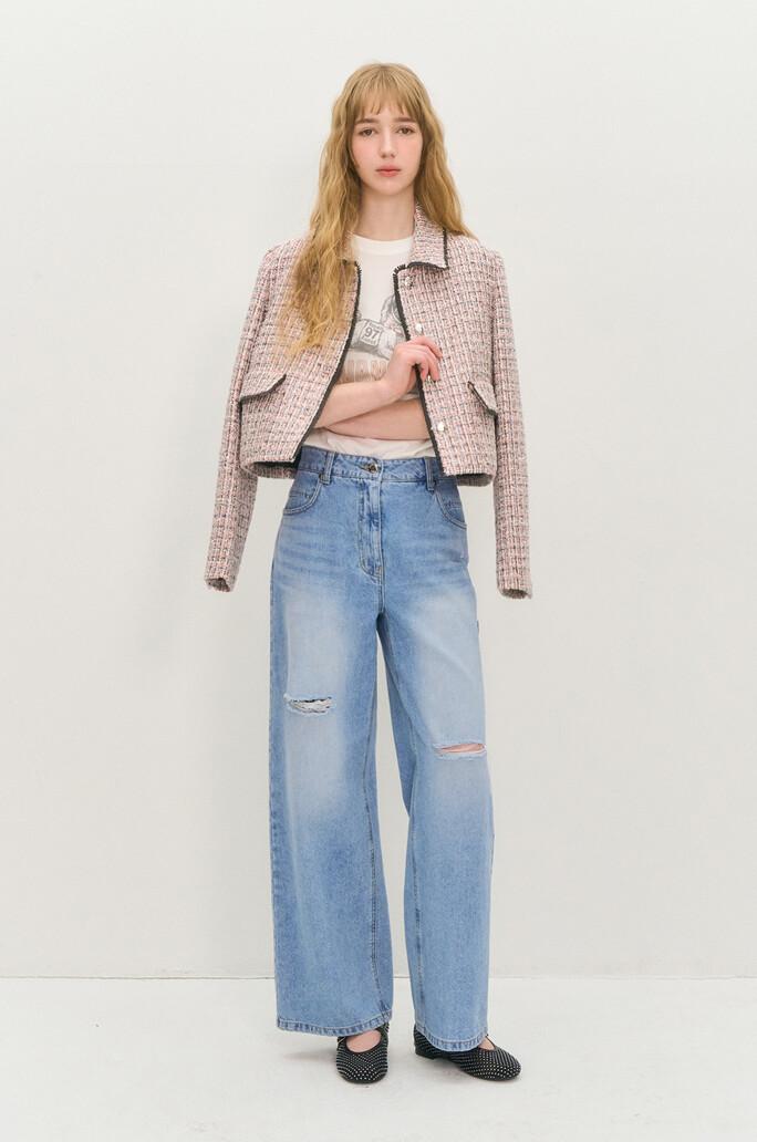 [O'2nd] 디스트로이드 와이드 데님 팬츠