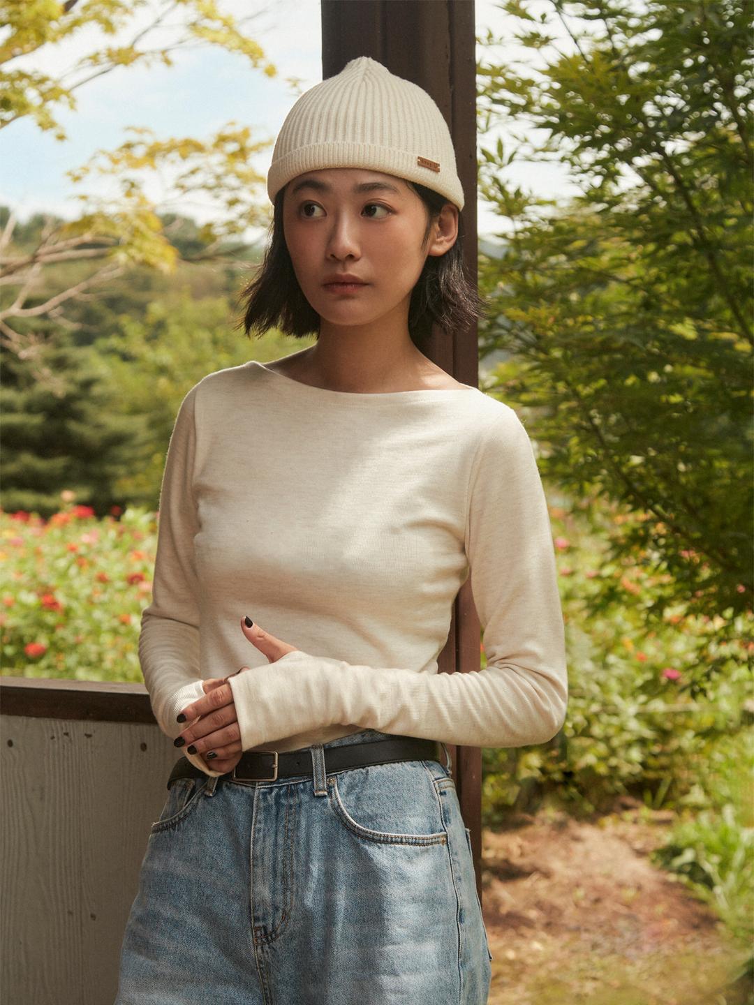 스너그 보트넥 핸드홀 여성 긴팔 티 셔츠 /  4 COLORS