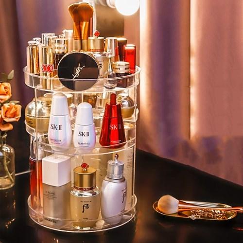 투명 회전 화장품 메이크업 브러쉬 정리 보관함 3단