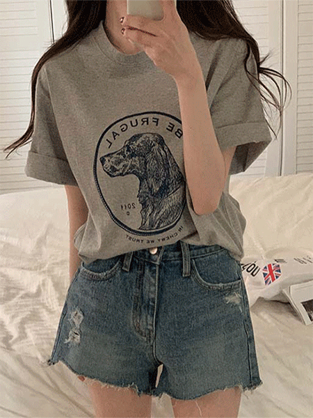 퍼피 루즈핏 코튼 반팔 티셔츠 - 2C