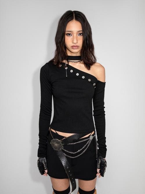 UNBALANCE BUTTON TOP BLACK