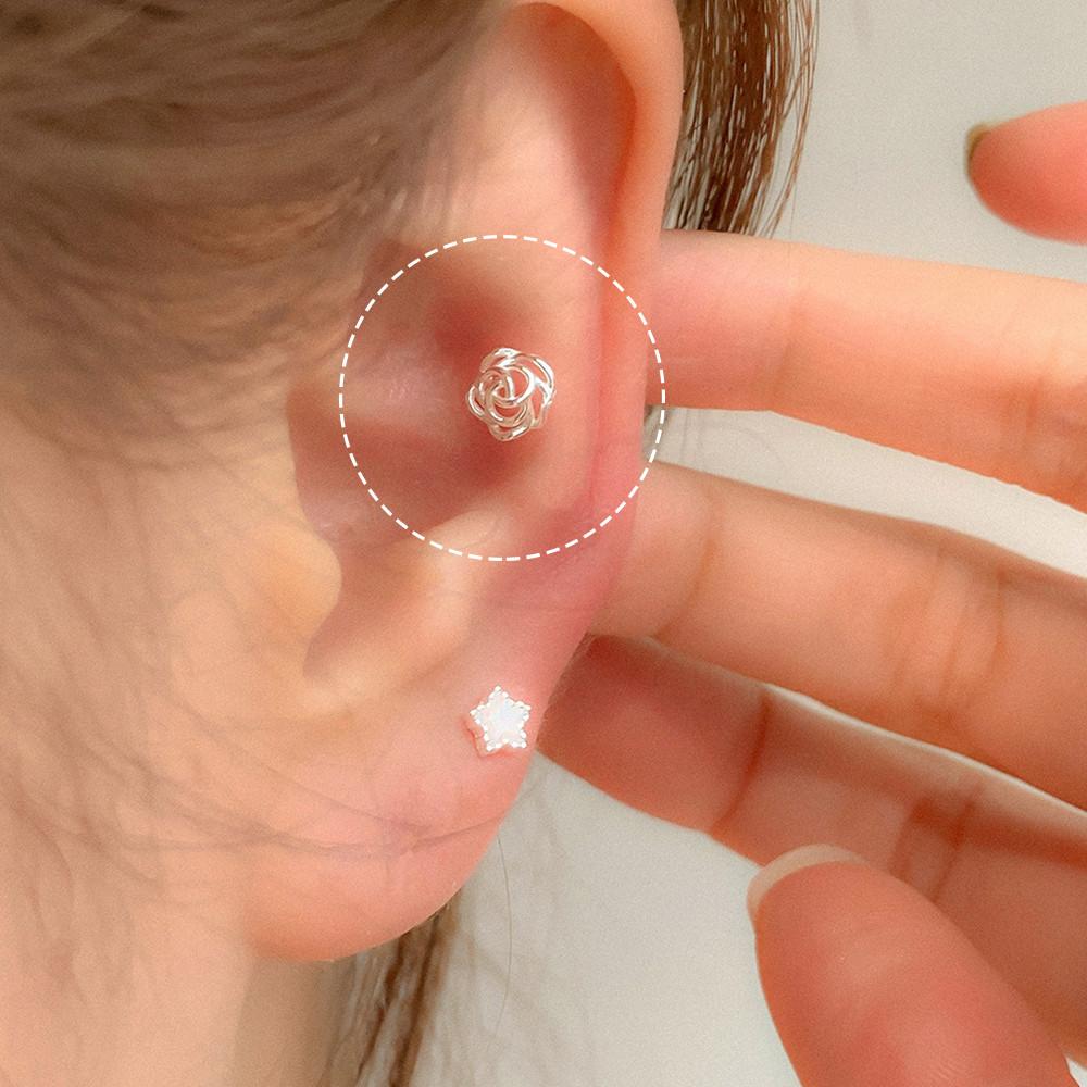 (실버925) 트라거스 귓바퀴 아웃컨츠 꼬임 라인 꽃 피어싱