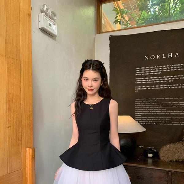 LRIB Swan Ballet Black and White Mesh Puffy Tank Top Dress