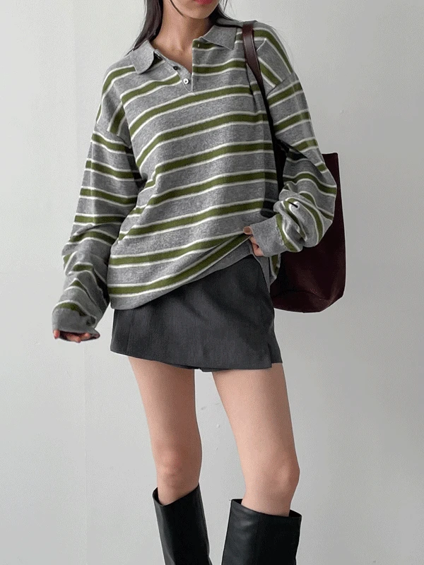 [unisex/wool50%] 멘토 스트라이프 오버핏 니트 (3C)