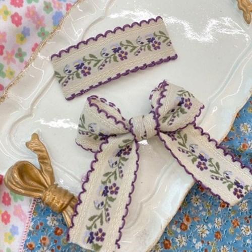 자수 리본 꽃무늬 2개세트 옆머리고정 헤어 머리핀