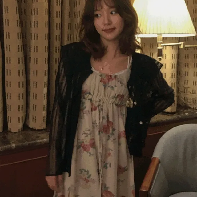 끈나시 쉬폰 플라워 빈티지 원피스