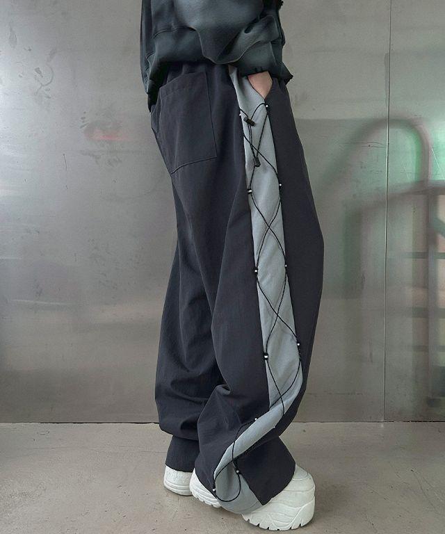 [3color] 매튜 스트링 배색 나일론 팬츠 하이웨스트 빅와이드 유니섹스 고프코어 투웨이 바지