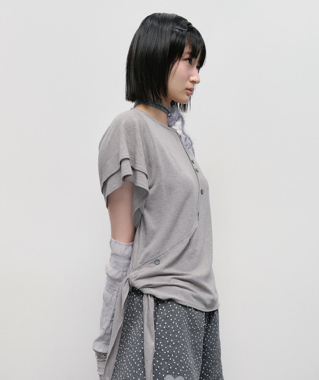 Layered Side Knotted Button Top [Gray]