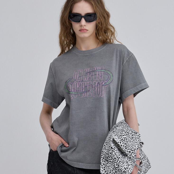 CRACKED PRINTED SHORT-SLEEVED T-SHIRT CHARCOAL