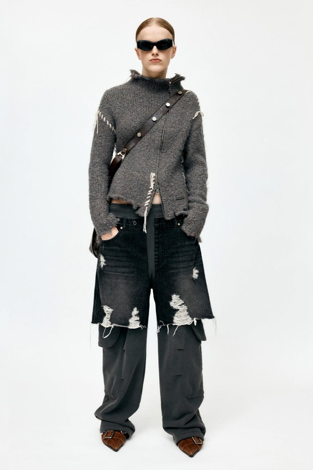 HARLOW DAMAGED KNIT JACKET atb1388w(GREY)