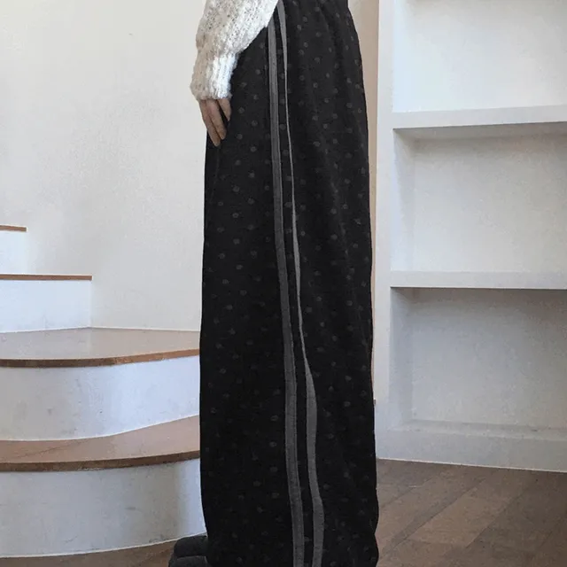 시온 도트 땡땡이 코듀로이 골덴 와이드 트랙 팬츠