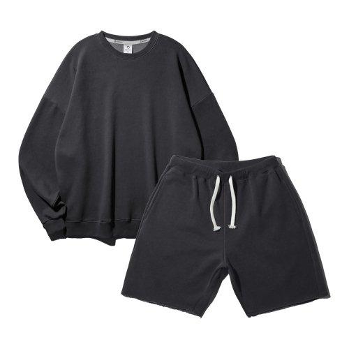 [SET] 무지 피그먼트 오버핏 맨투맨 5부 밴딩 반바지 셋업