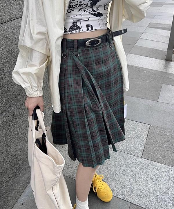 무료배송 클래식하이틴 플리츠체크 미디스커트 (그린,블루)