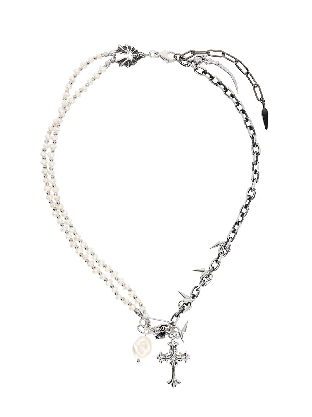 스톤 십자가 진주 체인 목걸이