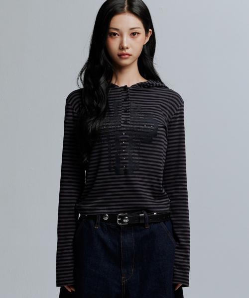 GEM CROSS STRIPE THIN HOOD_CHARCOAL