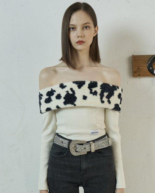 Fur off-shoulder top_Cow white